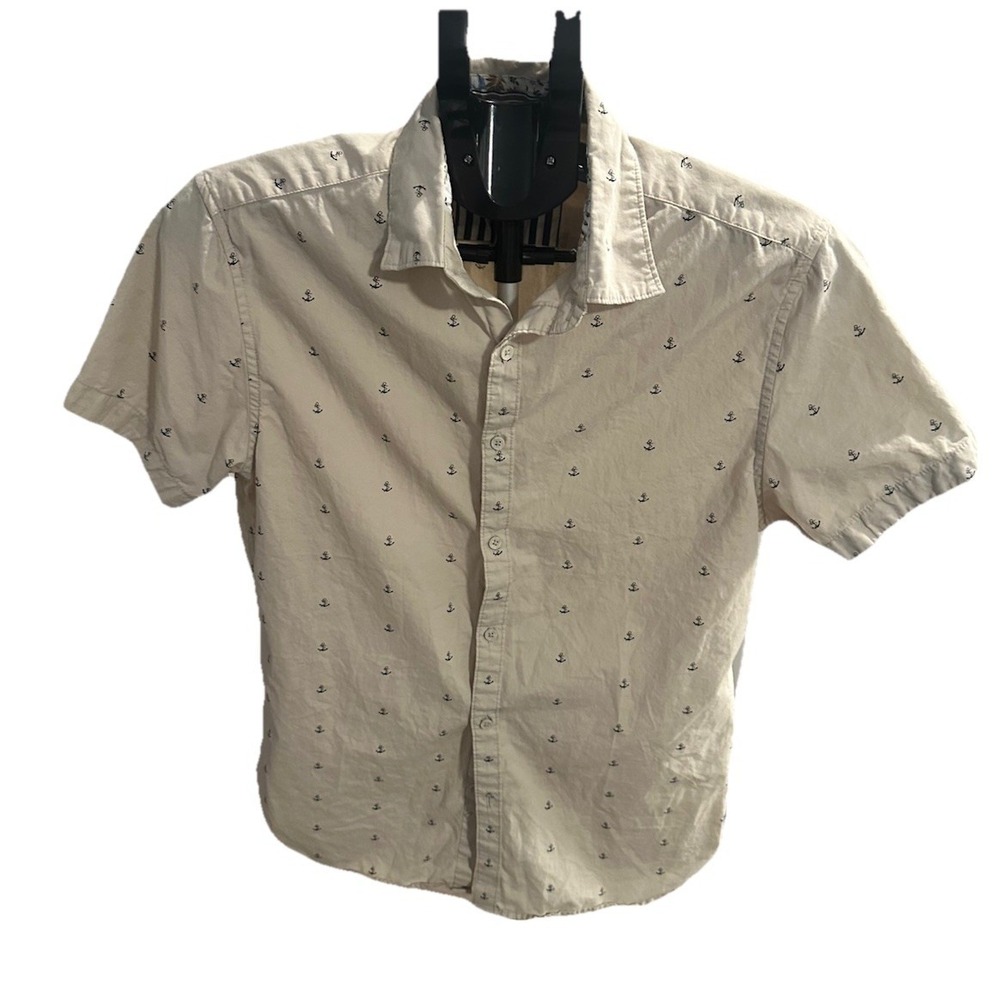 CACTUS MAN Ricky Singh Size S Ivory Anchor Button Up Short‎ Sleeve Shirt Men's